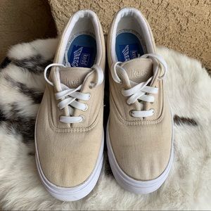 KEDS Beige Stretch Platform Shoes